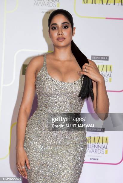 In this picture taken on March 31 Bollywood actress Janhvi Kapoor attends the Grazia Millennial Awards 2022 in Mumbai.