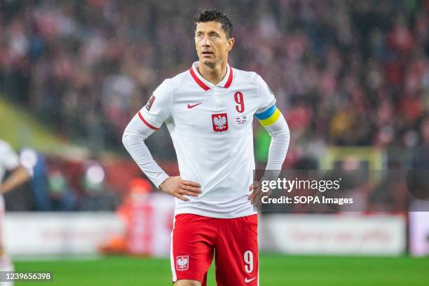Robert Lewandowski of Poland seen during the 2022 FIFA World Cup Qualifier knockout round play-off match between Poland and Sweden at Silesian...