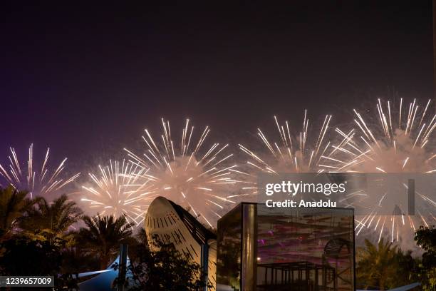 Fireworks show is seen during the closing ceremony of Dubai EXPO 2020, which has started in 2021 instead of 2020 due to the Covid-19, in Dubai,...