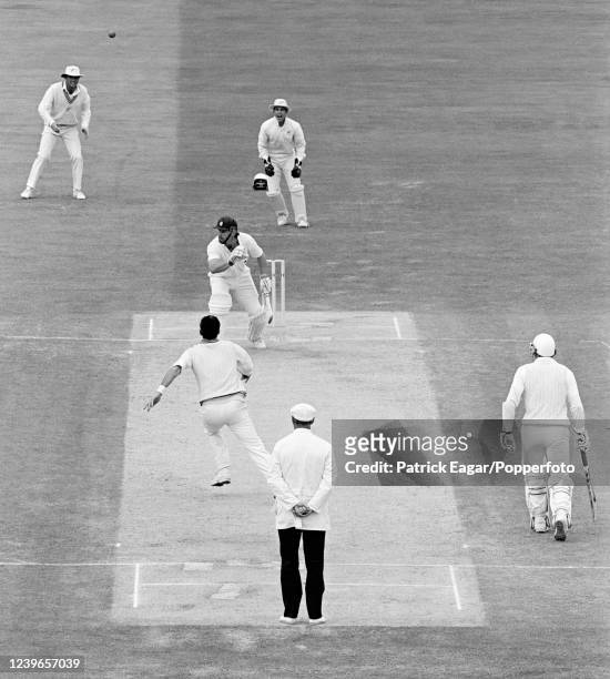Robin Smith of England is caught and bowled for 14 runs by Richard Hadlee of New Zealand during the 3rd Test match between England and New Zealand at...