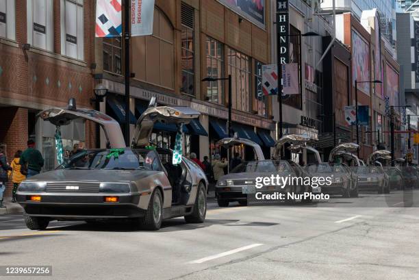 Toronto, ON, Canada March 20, 2022: DeLorean car during St. Patrick's Day Parade in Downtown Toronto