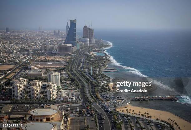 An aerial view of Jeddah city, placed on Red Sea Coast, is seen in Jeddah, Saudi Arabia on March 26, 2022. Jeddah, the second largest city in Saudi...