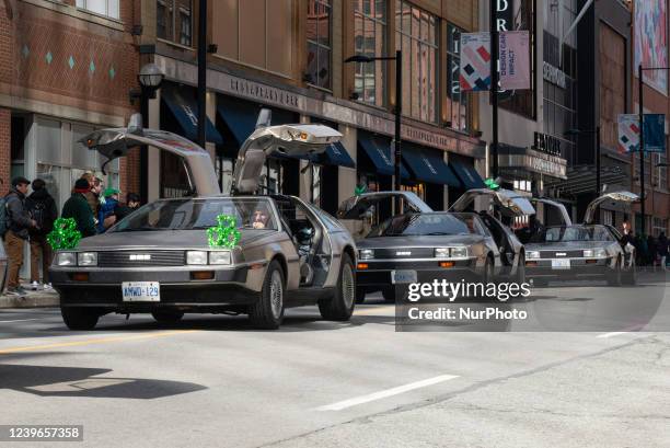 Toronto, ON, Canada March 20, 2022: DeLorean car during St. Patrick's Day Parade in Downtown Toronto