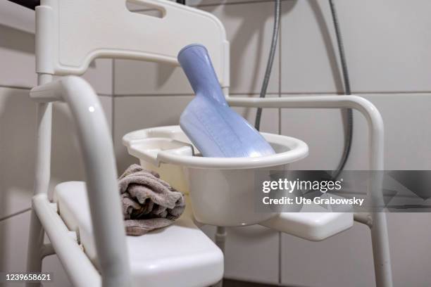 In this photo illustration hygiene utensils in nursing home on March 30, 2022 in Heidelberg, Germany.