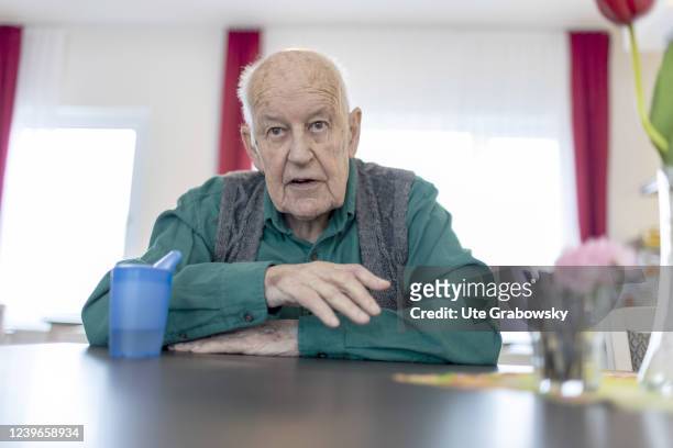 In this photo illustration an old man in a retirement home is facing the camera on March 30, 2022 in Heidelberg, Germany.