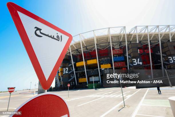 An exterior general view of the Stadium 974 a host venue for the Qatar 2022 FIFA World Cup in Doha. Built on the shore of the Gulf in the east of...