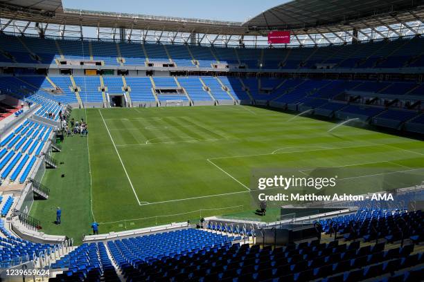 An internal general view of the Stadium 974 a host venue for the Qatar 2022 FIFA World Cup in Doha. Built on the shore of the Gulf in the east of...