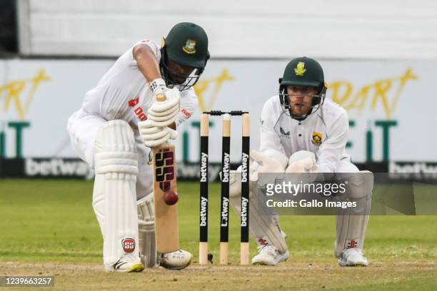 Najmul Shanto of Bangladesh during day 2 of the 1st ICC WTC2 Betway Test match between South Africa and Bangladesh at Hollywoodbets Kingsmead Stadium...