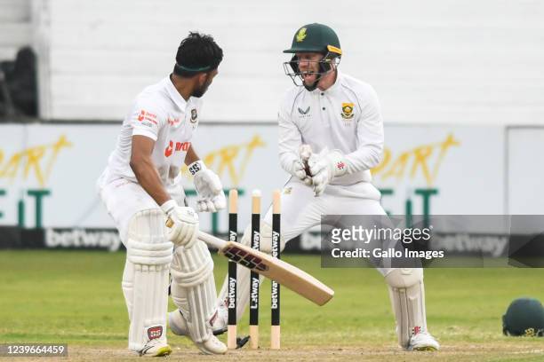 Najmul Shanto of Bangladesh bowled out during day 2 of the 1st ICC WTC2 Betway Test match between South Africa and Bangladesh at Hollywoodbets...