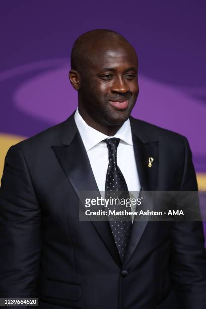 Former Ivory Coast International, Yaya Toure arrives ahead of the FIFA World Cup Qatar 2022 Final Draw at Doha Exhibition Center on April 1, 2022 in...
