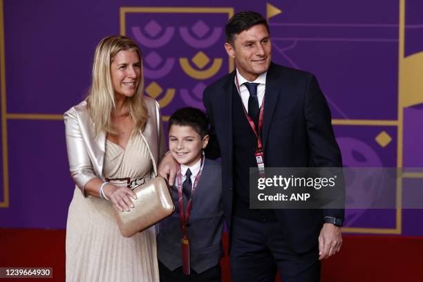 Javier Zanetti and Paula Zanetti ahead of the draw for the 2022 FIFA World Cup in Qatar at the Doha Exhibition & Convention Center on April 1, 2022...