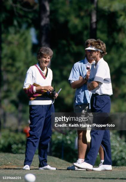 Team United States captain Kathy Whitworth alongside Beth Daniel during the singles matches on day three of the Solheim Cup at Lake Nona Golf &...