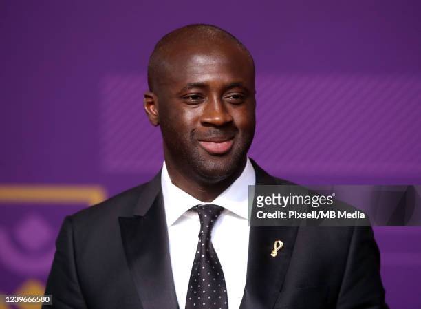 Yaya Toure arrives prior to the FIFA World Cup Qatar 2022 Final Draw at the Doha Exhibition Center on April 01, 2022 in Doha, Qatar.
