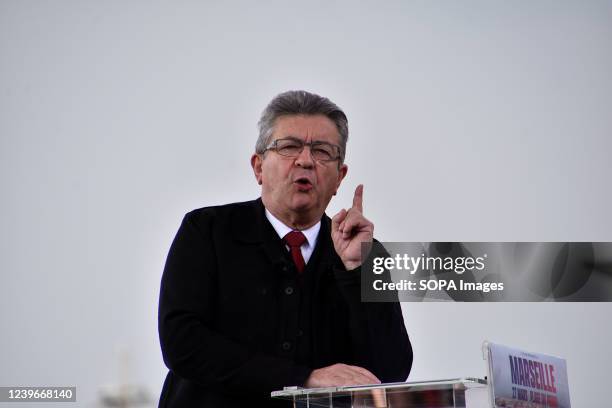 Jean-Luc Melenchon on stage during his political meeting. Jean-Luc MÃ©lenchon far left candidate for the presidential election of the party La France...