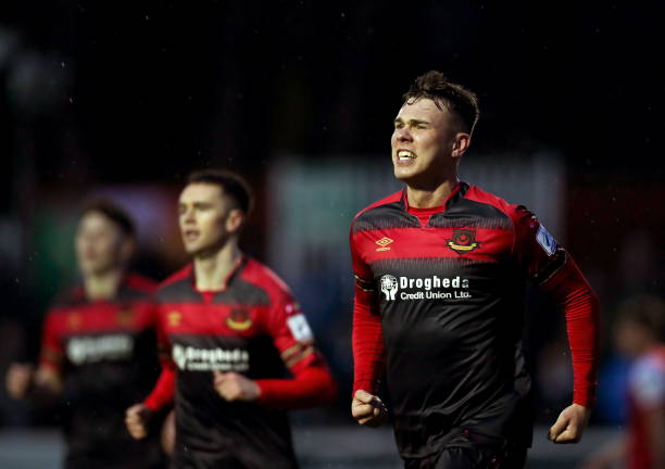 Dublin , Ireland - 1 April 2022; Dayle Rooney of Drogheda United celebrates after scoring his side's first goal during the SSE Airtricity League...