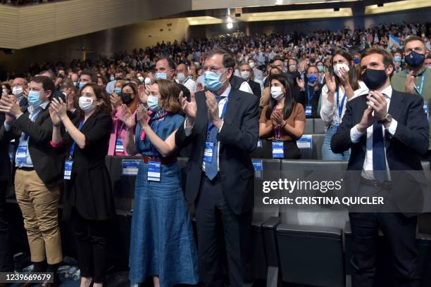 Outgoing Popular Party leader Pablo Casado, Spanish former Prime Minister and former Popular Party president Mariano Rajoy,...