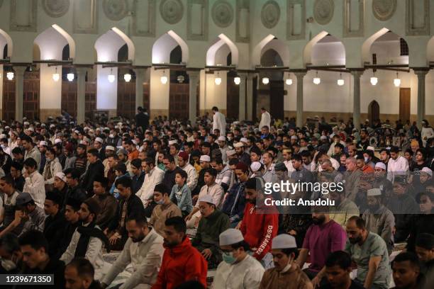 Muslims perform the first Tarawih prayer of Ramadan at Al-Azhar Mosque in Cairo, Egypt on April 01, 2022.