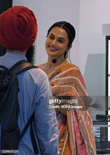 Bollywood actress Taapsee Pannu seen backstage before 'Yuktahaar' book launch in Mumbai. 'Yuktahaar' is a book about traditional Indian foods,...