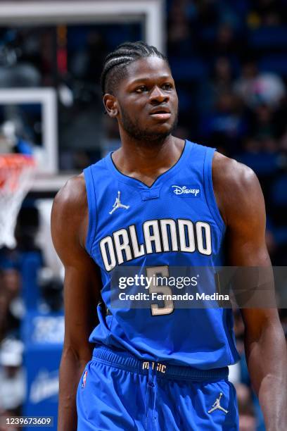 Mo Bamba of the Orlando Magic looks on during the game against the Toronto Raptors on April 1, 2022 at Amway Center in Orlando, Florida. NOTE TO...