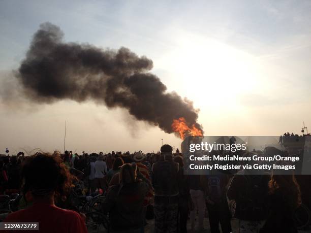 Black Rock Desert, NV Embrace burns at Burning Man 2014 in Black Rock Desert.