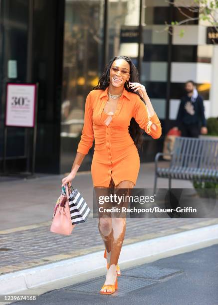 Winnie Harlow is seen on April 01, 2022 in Los Angeles, California.