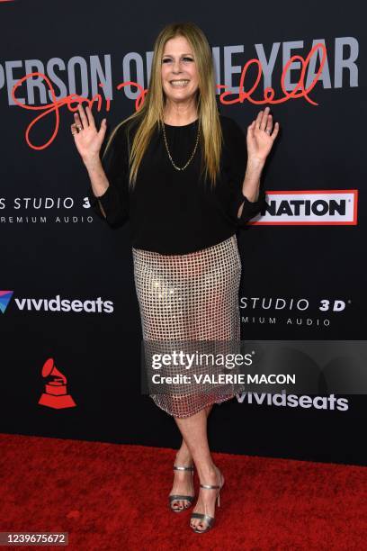 MusiCares Board of Directors member and US actress Rita Wilson attends the 2022 MusiCares Person of the Year gala honoring Joni Mitchell at the MGM...