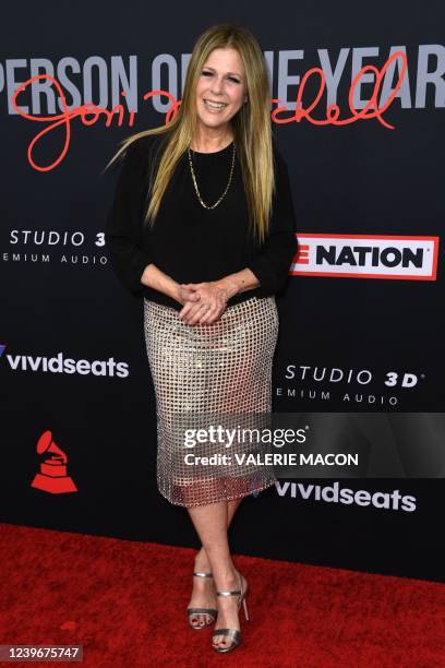 MusiCares Board of Directors member and US actress Rita Wilson attends the 2022 MusiCares Person of the Year gala honoring Joni Mitchell at the MGM...