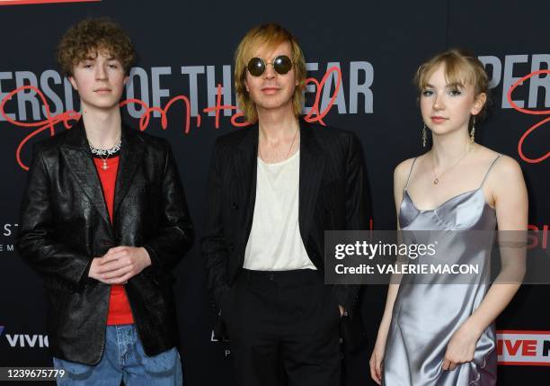 Musician Beck and his children Cosimo Henri Hansen and Tuesday Hansen attend the 2022 MusiCares Person of the Year gala honoring Joni Mitchell at the...