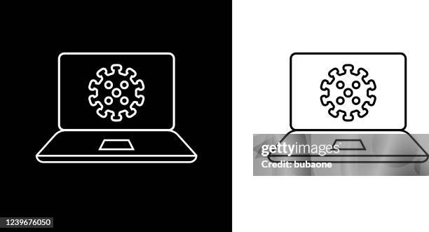 laptop computer with virus icon - computer virus screen stock illustrations