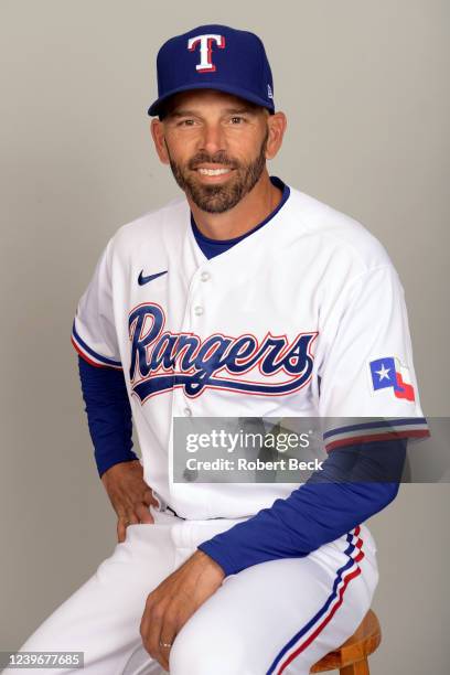 Chris Woodward of the Texas Rangers poses for a photo during the Texas Rangers Photo Day at Surprise Stadium on Thursday, March 17, 2022 in Surprise,...