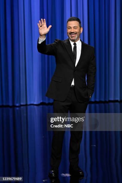 Episode 1628 -- Pictured: Surprise host Jimmy Kimmel during the monologue on Friday, April 1, 2022 --