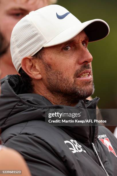 Head coach Jared Crouch of the Swans is seen during the round one NAB League Boys match between Northern Knights and Sydney Swans at Highgate Reserve...