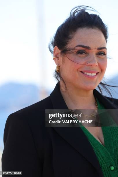 French actress Lola Dewaere poses during the "Astrid et Raphaelle" photocall as part of the 5th edition of the Cannes International Series Festival...