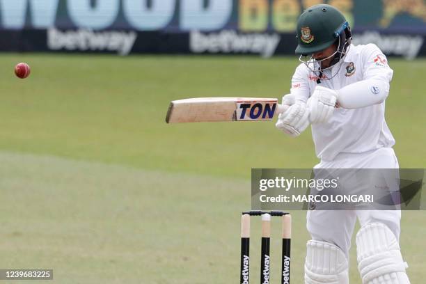 Bangladesh's Mahmudul Hasan Joy plays a shot during the third day of the first Test cricket match between South Africa and Bangladesh at the...