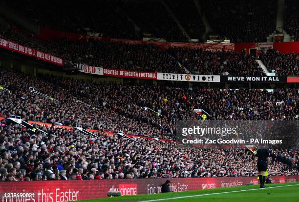 General view of fans in the stands during the Premier League match at Old Trafford, Manchester. Picture date: Saturday April 2, 2022.