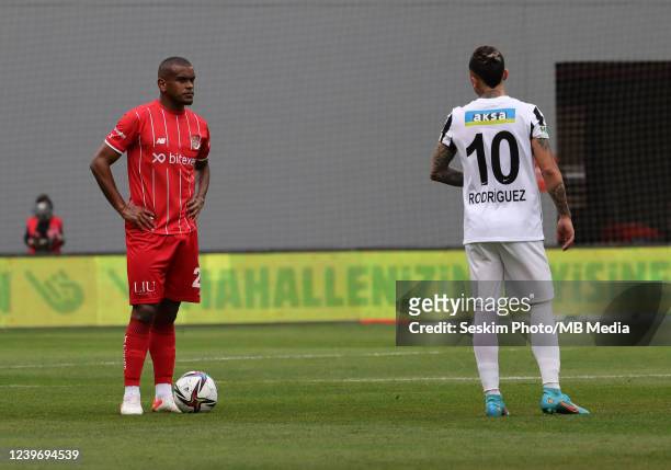 Martin Rodriguez of Altay and Fernando Lucas Martins of Fraport TAV Antalyaspor during the Turkish Super League football match between Altay and...