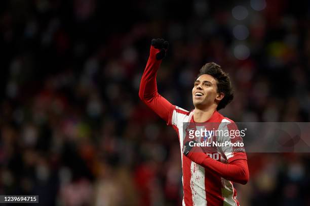 Joao Felix of Atletico Madrid celebrates after scoring his sides first goal during the La Liga Santander match between Club Atletico de Madrid and...