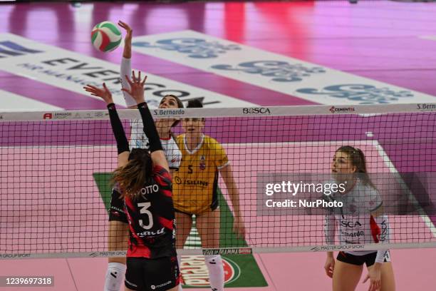Olivotto Rossella &amp;#xA;- Stufi Federica &amp;#xA;- Spirito Ilaria - Kuznetsova Sofya during the Volleyball Italian Serie A1 Women match Bosca...