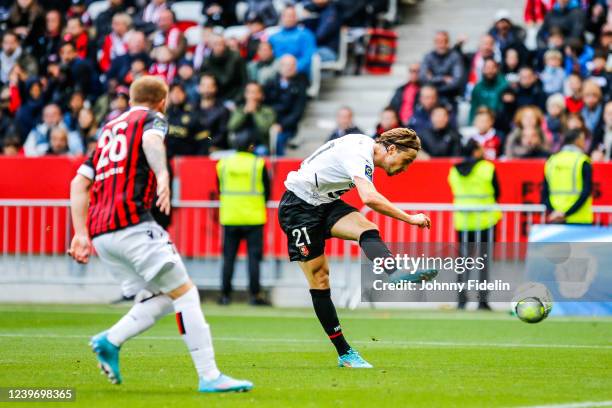 Lovro MAJER of Rennes during the Ligue 1 Uber Eats match between Nice and Rennes at Allianz Riviera on April 2, 2022 in Nice, France.