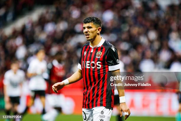 Youcef ATAL of Nice during the Ligue 1 Uber Eats match between Nice and Rennes at Allianz Riviera on April 2, 2022 in Nice, France.