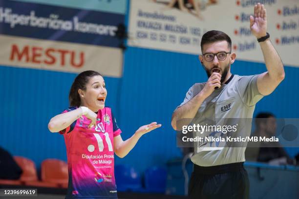 Esperanza Lopez Jimenez of Costa del Sol Malaga reacts during the EHF Women's European Cup Semi-finals match between ZRK Bekament Bukovicka Banja v...