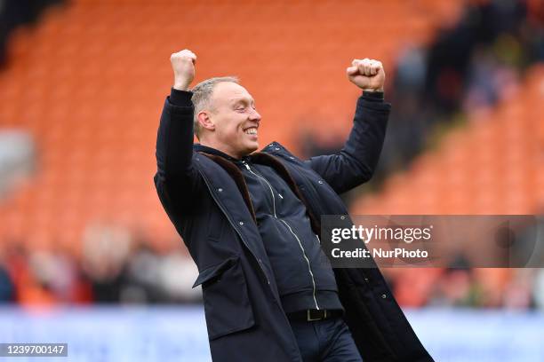 Steve Cooper, Nottingham Forest head coach celebrates victory during the Sky Bet Championship match between Blackpool and Nottingham Forest at...