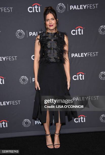 Actress Mandy Moore arrives the 39th Annual Paleyfest an evening with "This Is Us" at Dolby Theatre in Hollywood, California, on April 2, 2022.