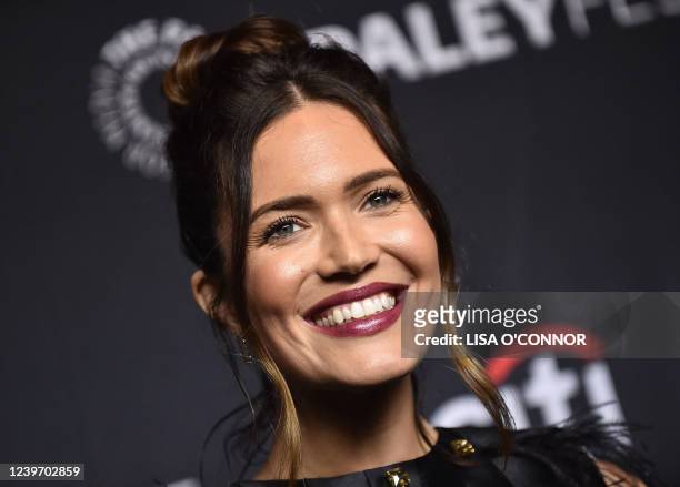 Actress Mandy Moore arrives the 39th Annual Paleyfest an evening with "This Is Us" at Dolby Theatre in Hollywood, California, on April 2, 2022.