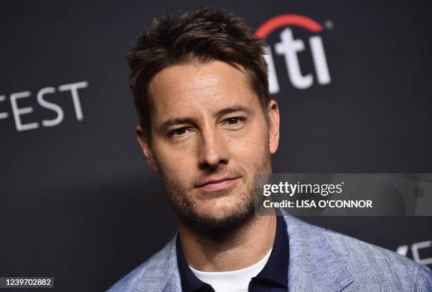 Actor Justin Hartley arrives the 39th Annual Paleyfest an evening with "This Is Us" at Dolby Theatre in Hollywood, California, on April 2, 2022.