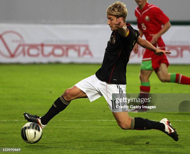 Lewis Holtby of Germany runs with the ball during the UEFA Under-21 Championship qualifying match between Belarus and Germany at Borisov Gorodskoy...