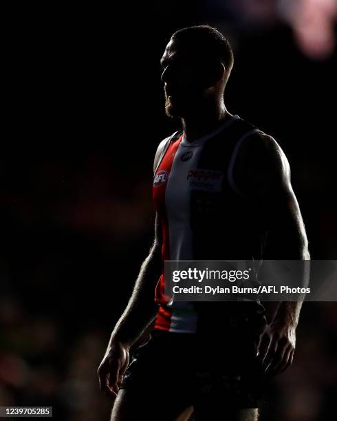 Dean Kent of the Saints looks on during the 2022 AFL Round 03 match between the St Kilda Saints and the Richmond Tigers at Marvel Stadium on April...