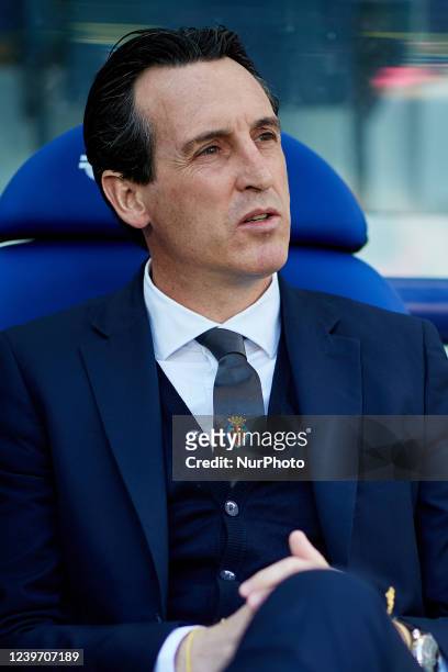 Unai Emery head coach of Villarreal CF looks on prior to the La Liga Santander match between Levante UD and Villarreal CF at Ciutat de Valencia...