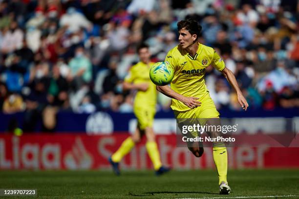Pau Torres of Villarreal CF in action during the La Liga Santander match between Levante UD and Villarreal CF at Ciutat de Valencia stadium, April 2...