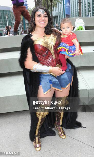 Cosplayer dressed as Wonder Woman attends Day 2 of WonderCon 2022 held at Anaheim Convention Center on April 1, 2022 in Anaheim, California.